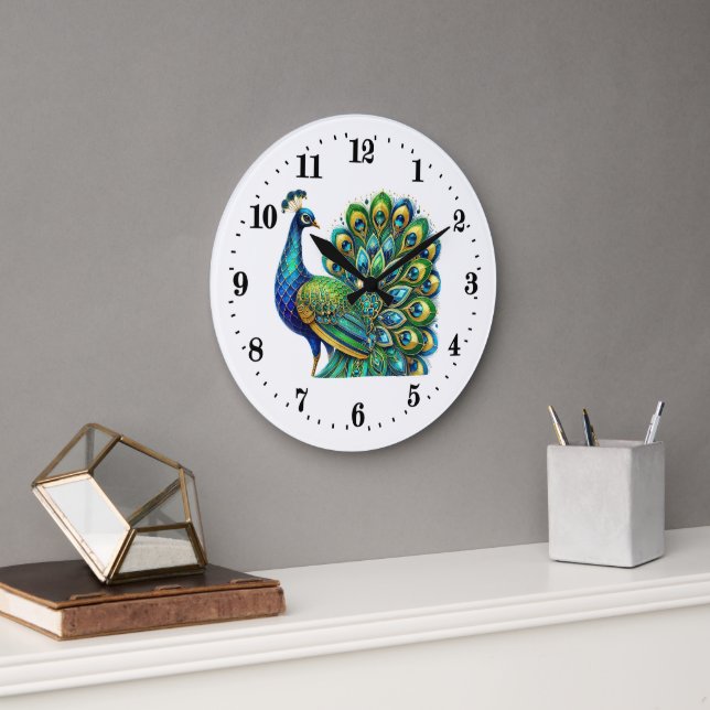 Elegant art deco Peacock Large Clock (Office)