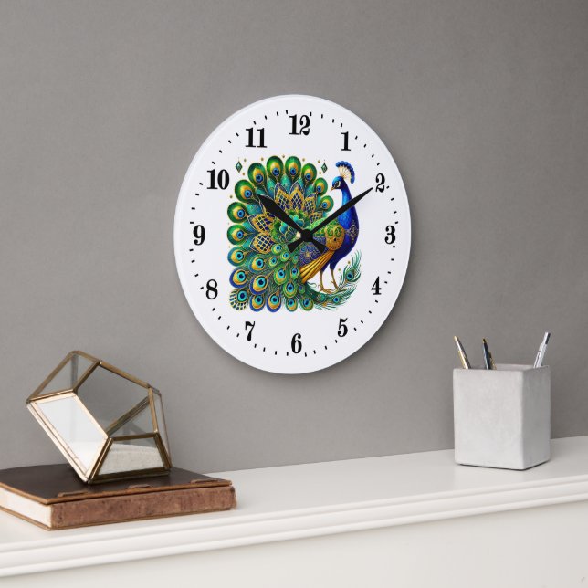 Elegant art deco peacock large clock (Office)