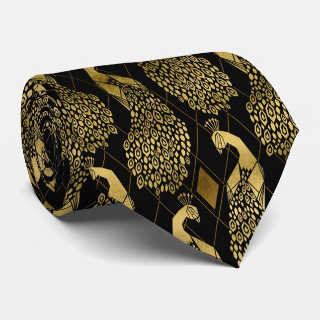elegant art deco peacock pattern tie (Rolled)