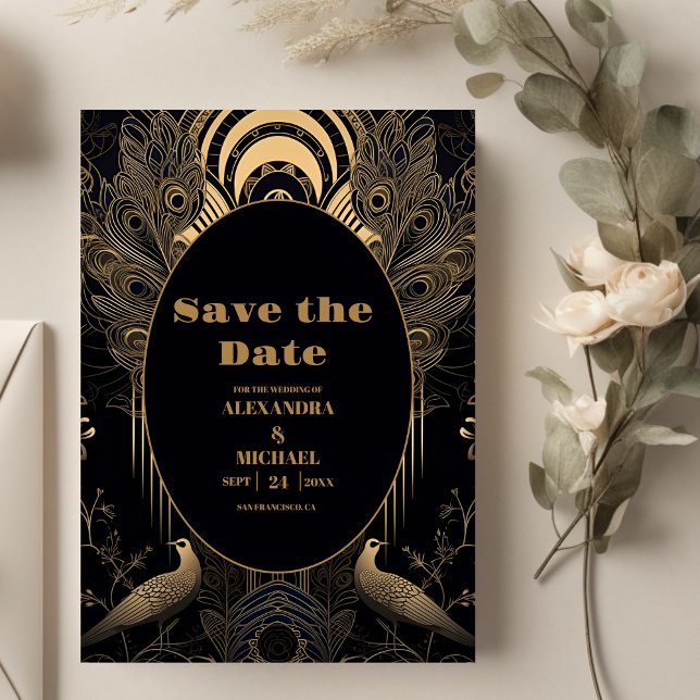 Elegant Art Deco Peacocks Wedding Save The Date (Creator Uploaded)
