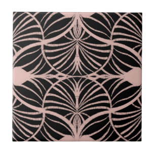 Elegant Art Deco Pink & Black Gouache Scallops Tile