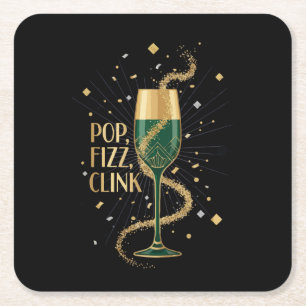  Elegant Art Deco Pop Fizz Clink   Gatsby Roaring  Square Paper Coaster