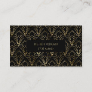 Elegant Art Deco Professional   Black and Gold Business Card