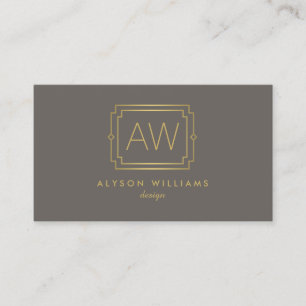 Elegant Art Deco Professional Monogram Taupe/Gold Business Card