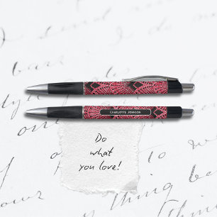 Elegant Art Deco Red Black White Peacock Pattern Pen