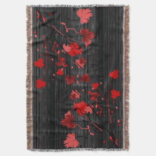 Elegant Art Deco Red Floral with Black Stripes Throw Blanket