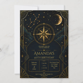 Elegant Art Deco Sagittarius 40th Birthday Party Invitation