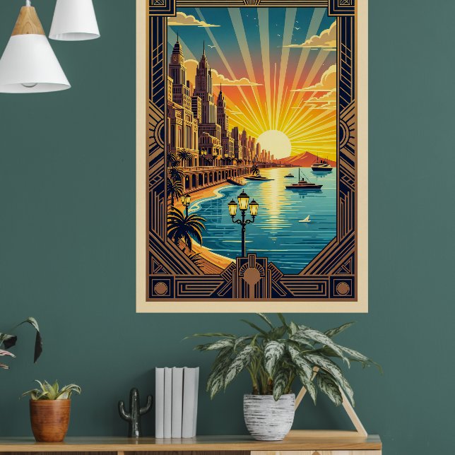 Elegant Art Deco Seaside Cityscape Poster (Living Room 1)