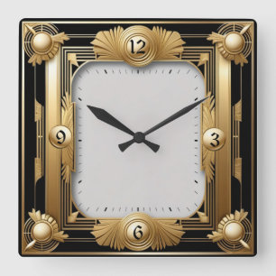 Elegant Art Deco Square Wall Clock