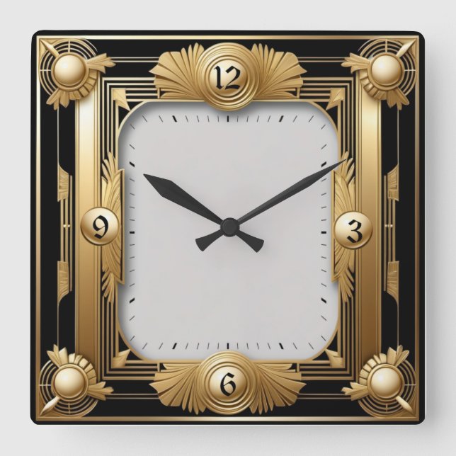 Elegant Art Deco Square Wall Clock (Front)