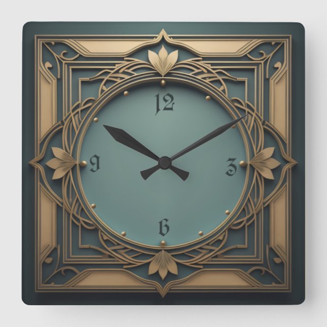 Elegant Art Deco Square Wall Clock (Front)