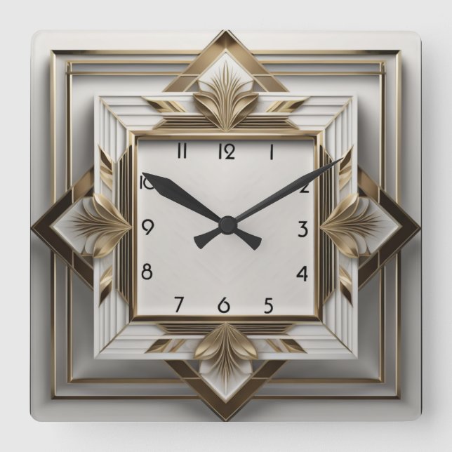 Elegant Art Deco Square Wall Clock (Front)