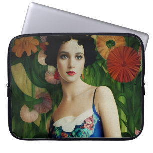 Elegant Art Deco Style Woman wth Large Flowers Art Laptop Sleeve