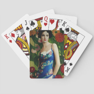 Elegant Art Deco Style Woman wth Large Flowers Art Playing Cards