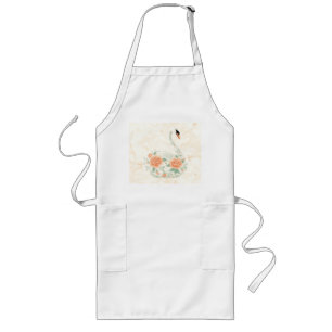 Elegant Art Deco Swan with Floral Patterns Long Apron