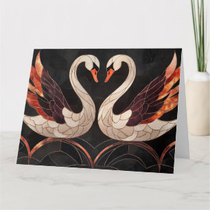 Elegant Art Deco Swans Forming a Heart Card