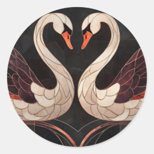 Elegant Art Deco Swans Forming a Heart Classic Round Sticker
