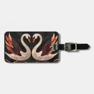 Elegant Art Deco Swans Forming a Heart Luggage Tag