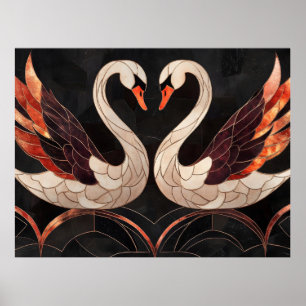 Elegant Art Deco Swans Forming a Heart Poster