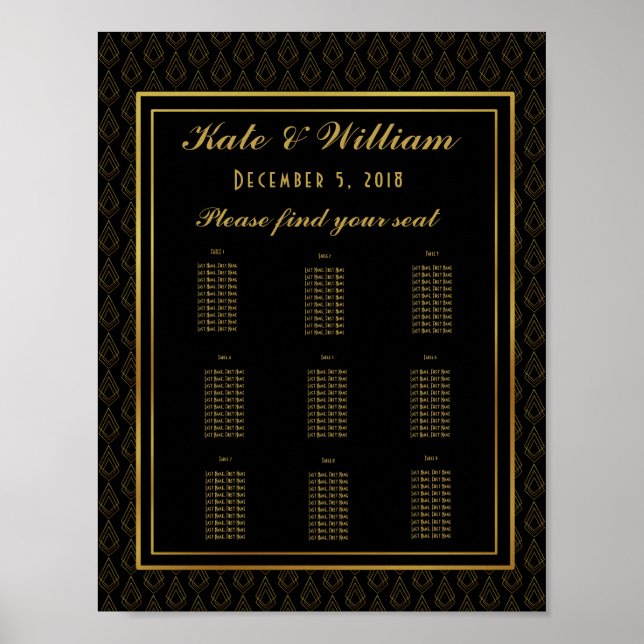 Elégant art déco Table plan fête/mariage (Devant)