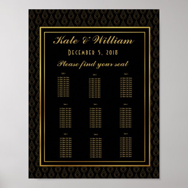 Elegant art deco Table plan party/wedding Poster (Front)