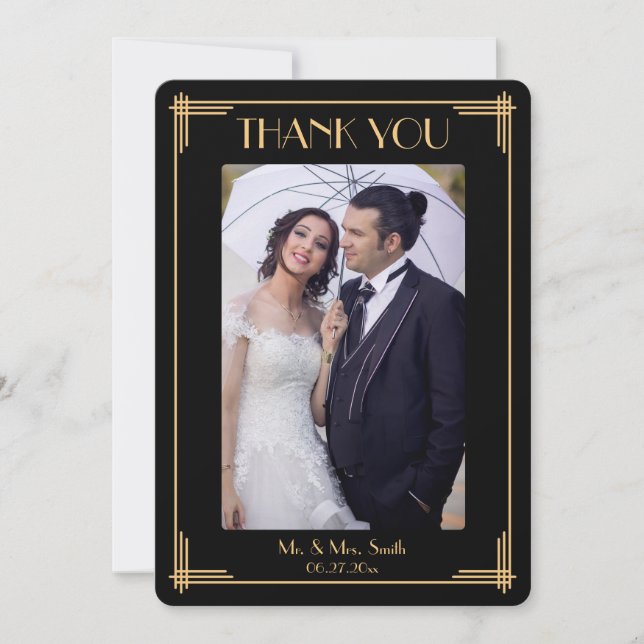 Elegant Art Deco Thank You Wedding Card (Front)