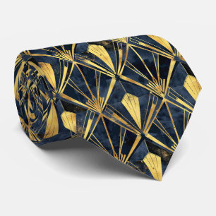 Elegant art deco tiled pattern black gold tie