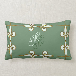 Elegant art deco vintage floral gold monogram lumbar pillow