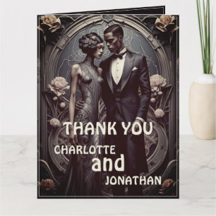Elegant Art Deco Wedding Couple - Thank You Card