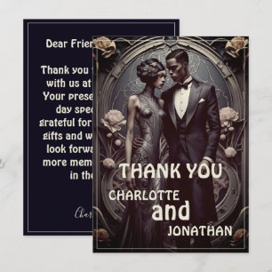 Elegant Art Deco Wedding Couple - Thank You Card