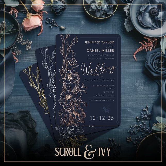 Elegant Art Deco Wildflower Wedding Invitation (Creator Uploaded)