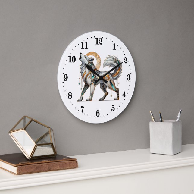 Elegant art deco wolf large clock (Office)
