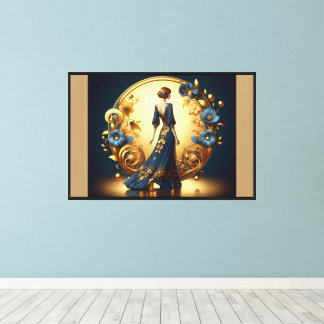Elegant Art Deco Woman Gold and Blue Canvas Print