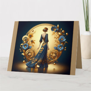 Elegant Art Deco Woman in Gold and Blue Card