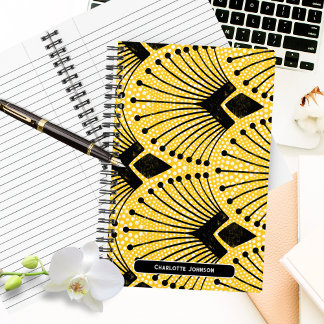 Elegant Art Deco Yellow Peacock Pattern Notebook