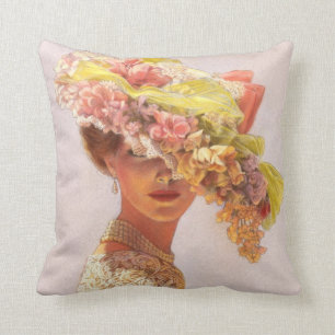 Elegant Art Decor Pillow floral hat Victorian lady