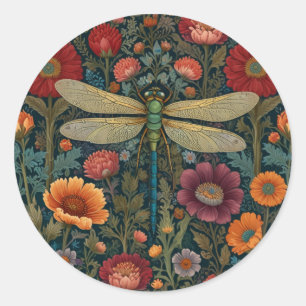 Elegant art nouveau Autumn floral Dragonfly Classic Round Sticker