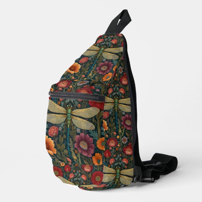 Elegant art nouveau Autumn floral Dragonfly Sling Bag (Right Corner)