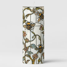 Elegant art nouveau botanical  bee stain glass