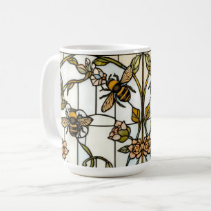 Elegant art nouveau botanical  bee stain glass coffee mug
