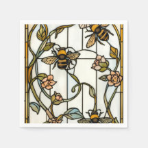 Elegant art nouveau botanical  bee stain glass