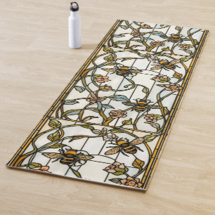 Elegant art nouveau botanical  bee stain glass yoga mat