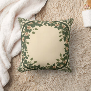 Elegant Art Nouveau Botanical Floral Wreath Throw Pillow