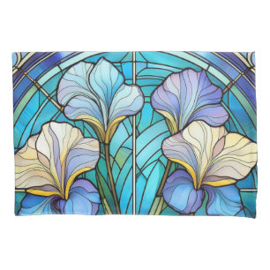 Elegant Art Nouveau Botanical Iris Blue Purple Pillowcase