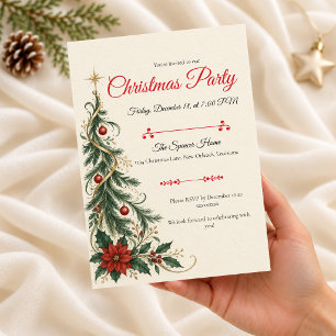 Elegant Art Nouveau Christmas Tree Party Invitation