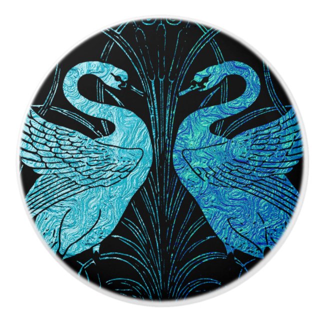 elegant art nouveau design, metallic teal & black, ceramic knob (Front)