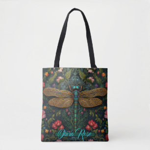 Elegant art nouveau dragonfly boho botanical tote bag