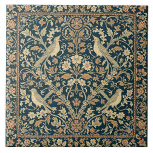 Elegant Art Nouveau Floral Bird Vintage Botanical Tile