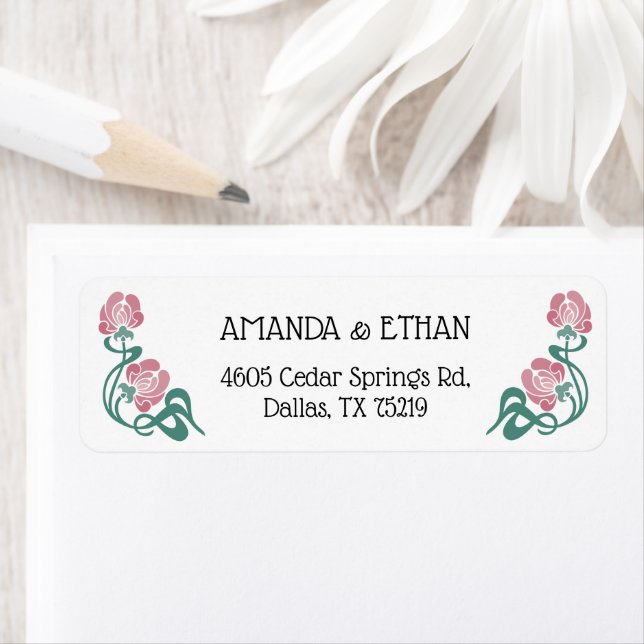 Élégant Art Nouveau Floral Mariage Adresse de reto (En situation)