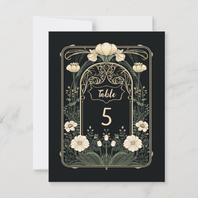 Élégant Art Nouveau Floral Numéro de table Signe (Devant)